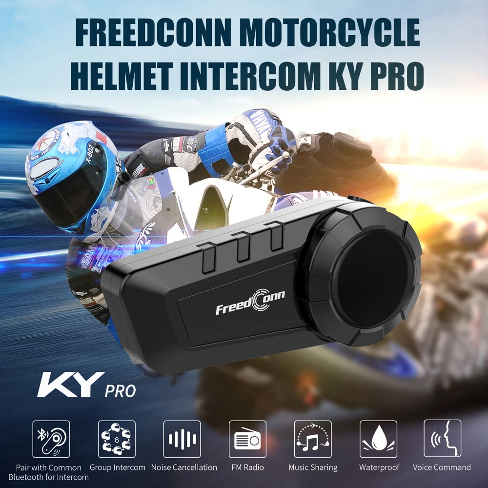 Freedconn KY Pro Motorcycle Intercom Bluetooth Helmet Headset Motorbike 6 Riders 1000M Moto Group Waterproof Interphone