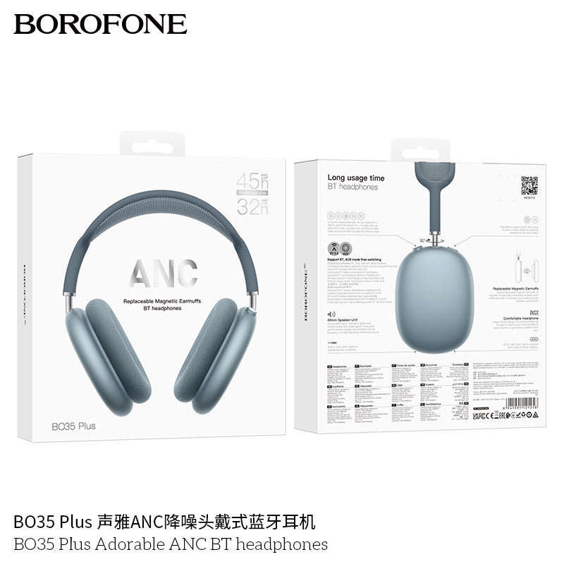 Borofone Bo35 Plus Head-Mounted Anc Noise-Cancelling Wireless Bluetooth Headphones Air Pods Over-Ear Max