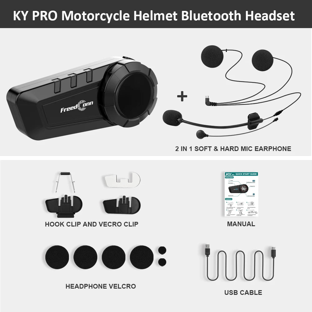 Freedconn KY Pro Motorcycle Intercom Bluetooth Helmet Headset Motorbike 6 Riders 1000M Moto Group Waterproof Interphone