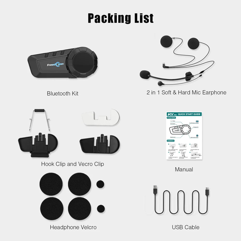 Freedconn KY Pro Motorcycle Intercom Bluetooth Helmet Headset Motorbike 6 Riders 1000M Moto Group Waterproof Interphone
