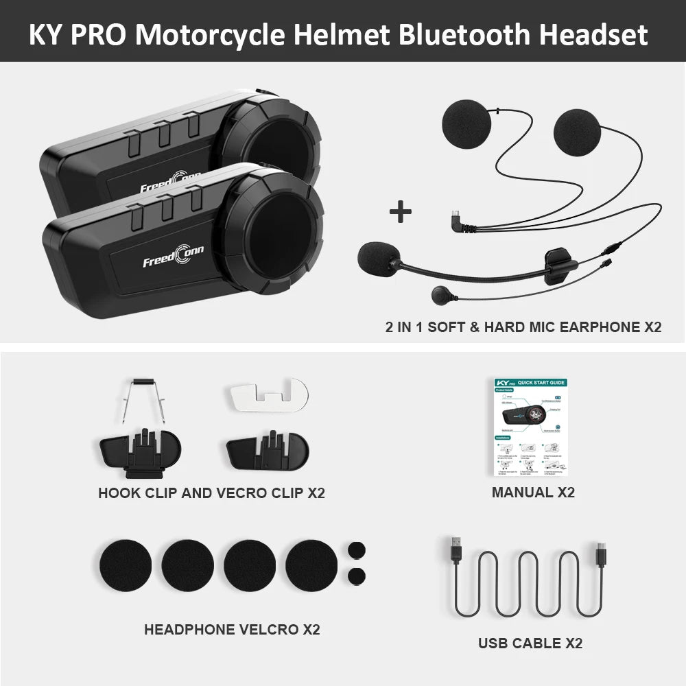 Freedconn KY Pro Motorcycle Intercom Bluetooth Helmet Headset Motorbike 6 Riders 1000M Moto Group Waterproof Interphone