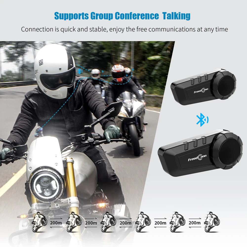 Freedconn KY Pro Motorcycle Intercom Bluetooth Helmet Headset Motorbike 6 Riders 1000M Moto Group Waterproof Interphone